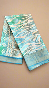 Sea Blue Green Abstract Dola Silk Saree